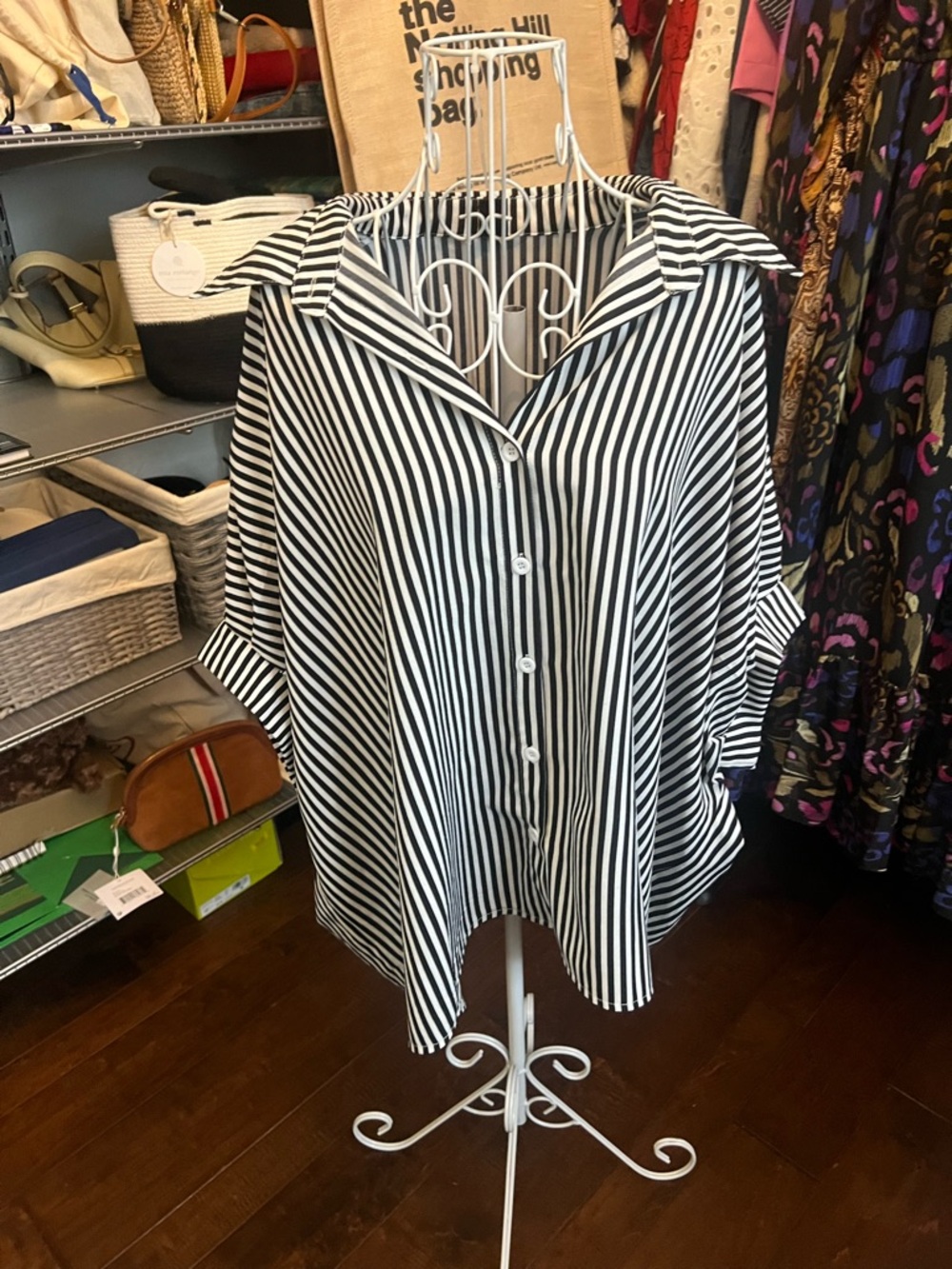 Beautiful Black and White Vertical Striped Button-Down Flowy Shirt